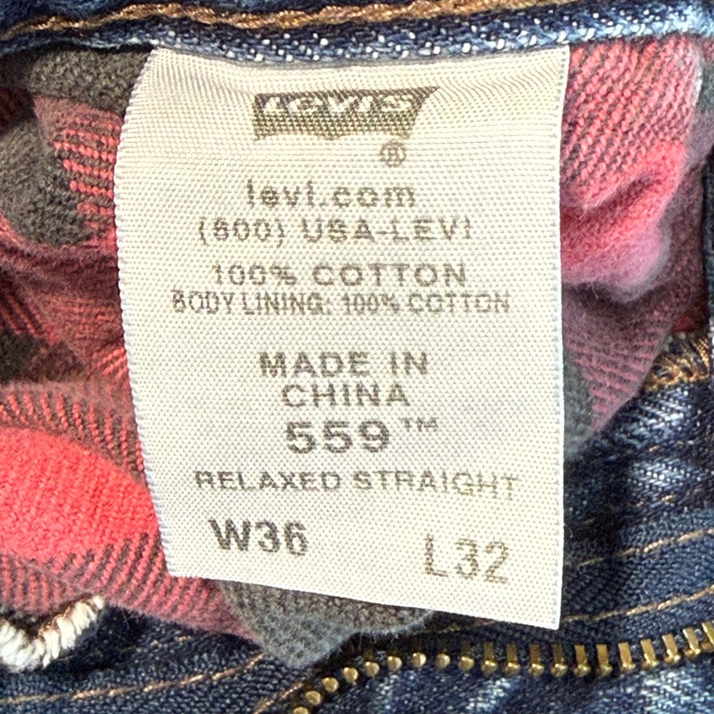 Levis 559 Mens Relaxed Straight Leg Flannel Lined Jeans Size 36 Measures 34x30 - Picture 7 of 11